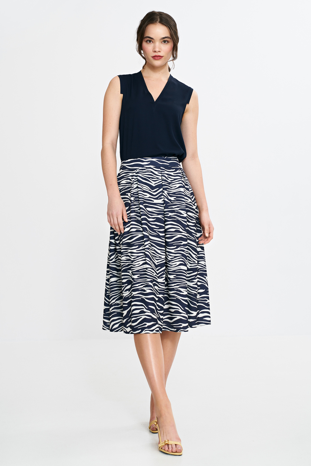Spódnica midi z zakładkami SP83 Wzór Zebra/Navy - Nife — zdjęcie 2