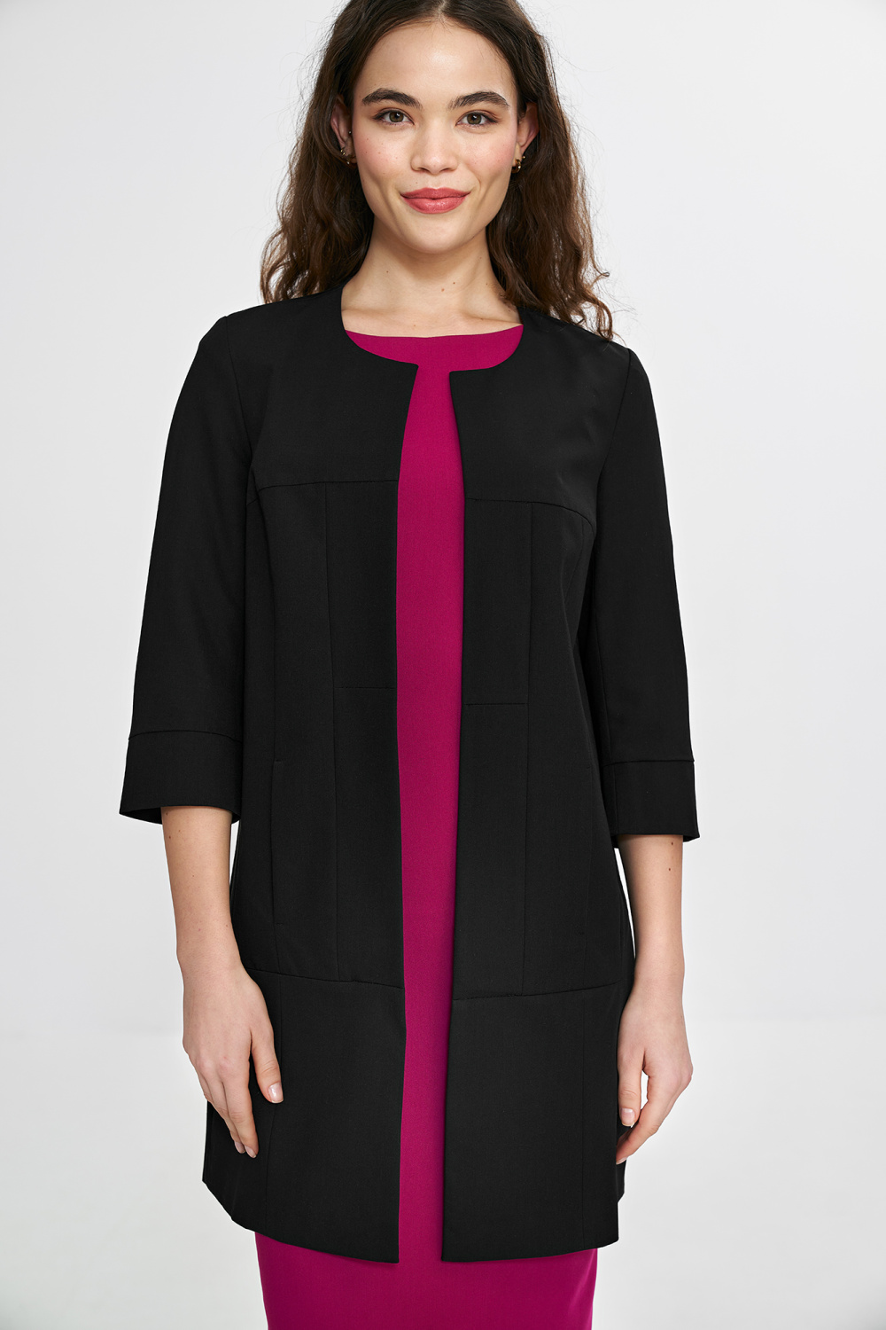 Dłuższa marynarka z przeszyciami z rękawem 3/4 Z80 Black - Nife