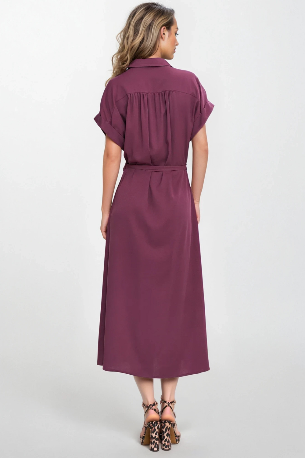 Sukienka Koszulowa sukienka midi S270 Śliwka - Nife — zdjęcie 3