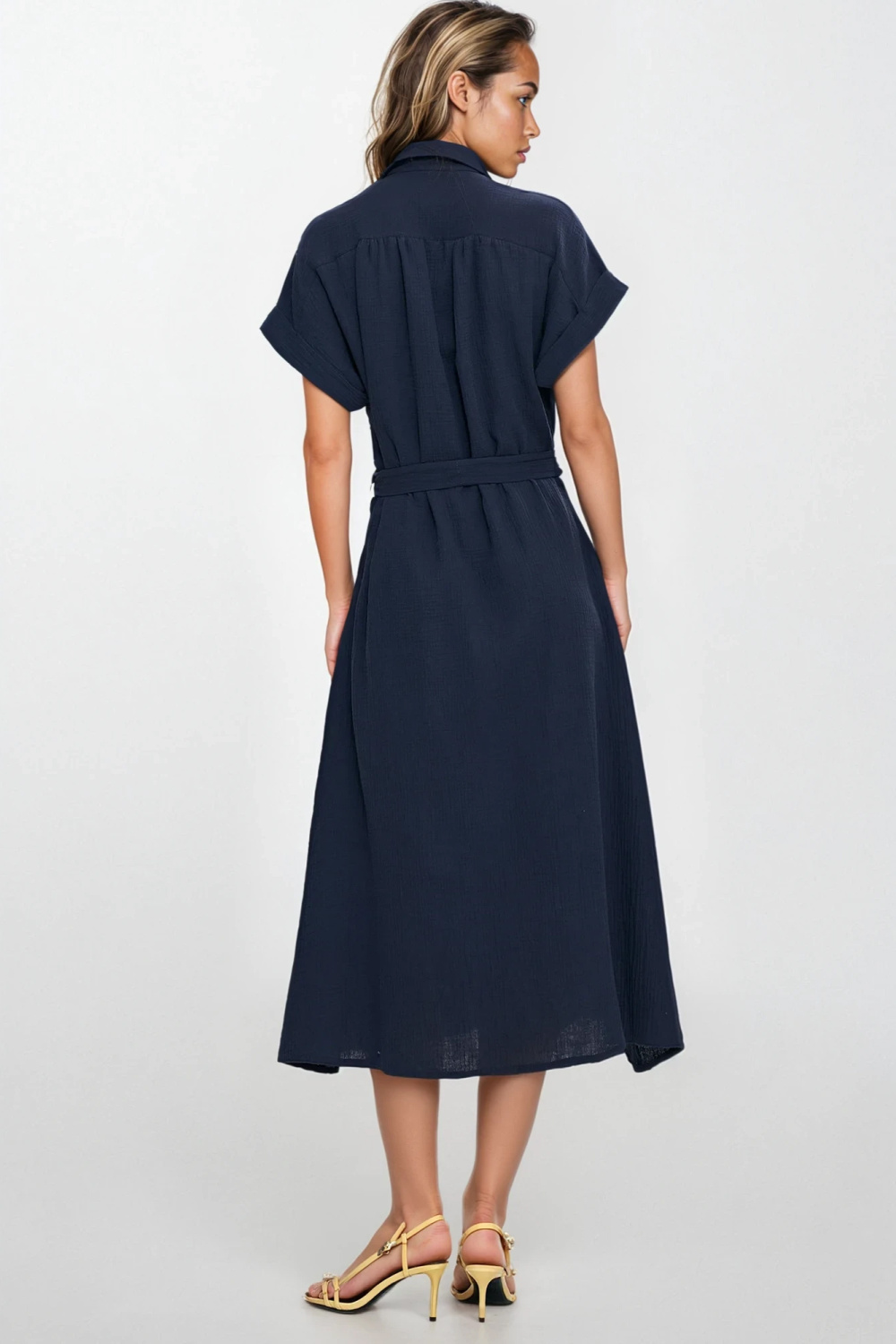 Sukienka Bawełniana muślinowa sukienka koszulowa S269 Navy - Nife — zdjęcie 3