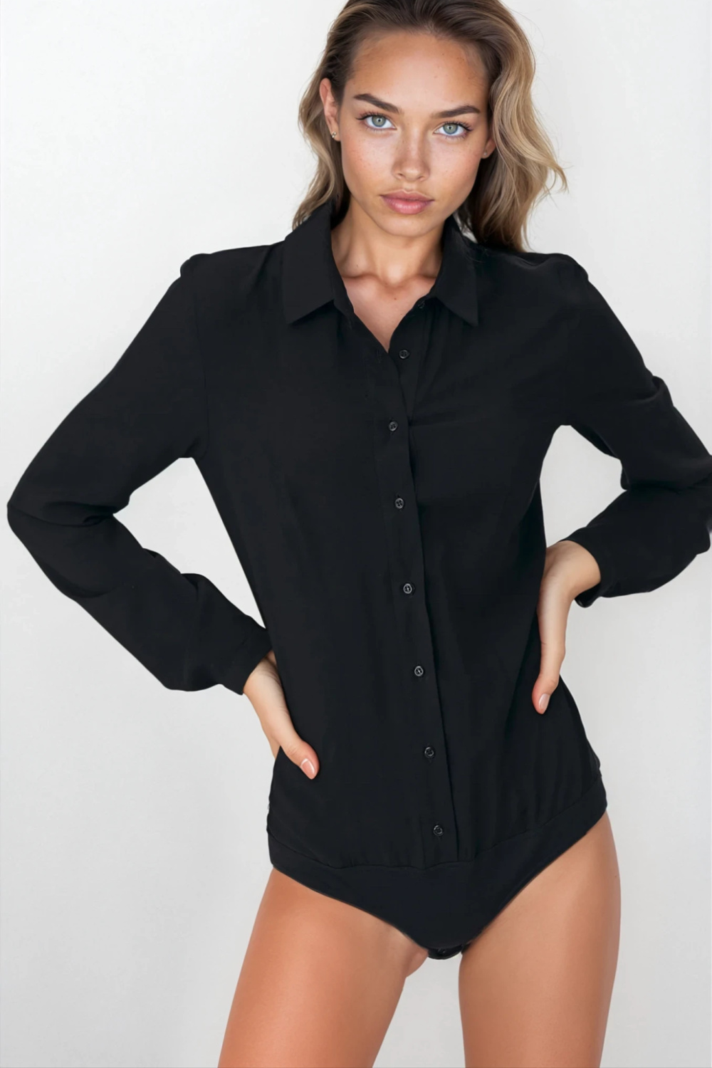 Czarna koszula body B164 Black - Nife — zdjęcie 2