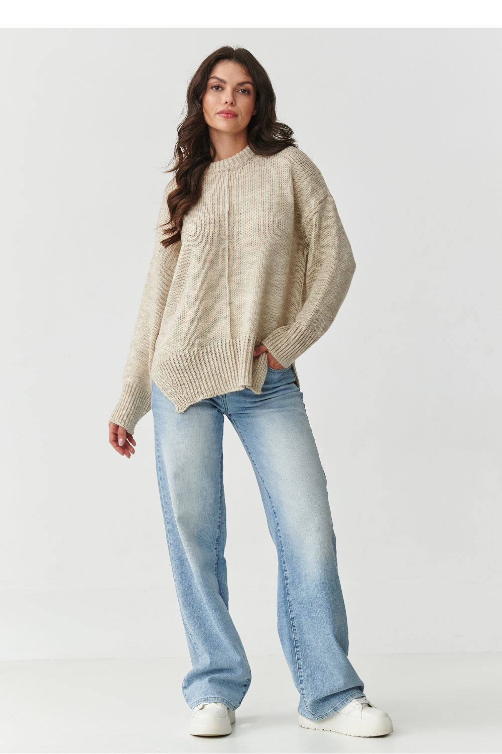Sweter Damski Model S159 Beige Melange - Makadamia — zdjęcie 2