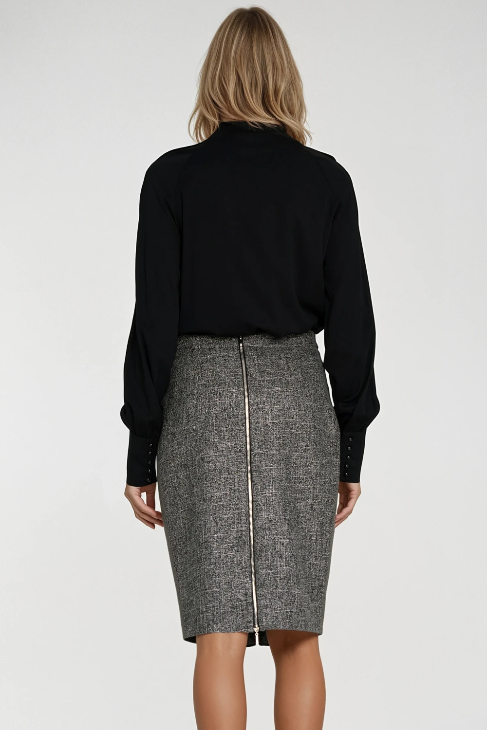 Spódnica Ołówkowa spódnica z dekoracyjnym zamkiem SP85 Black Melange - Nife — zdjęcie 3