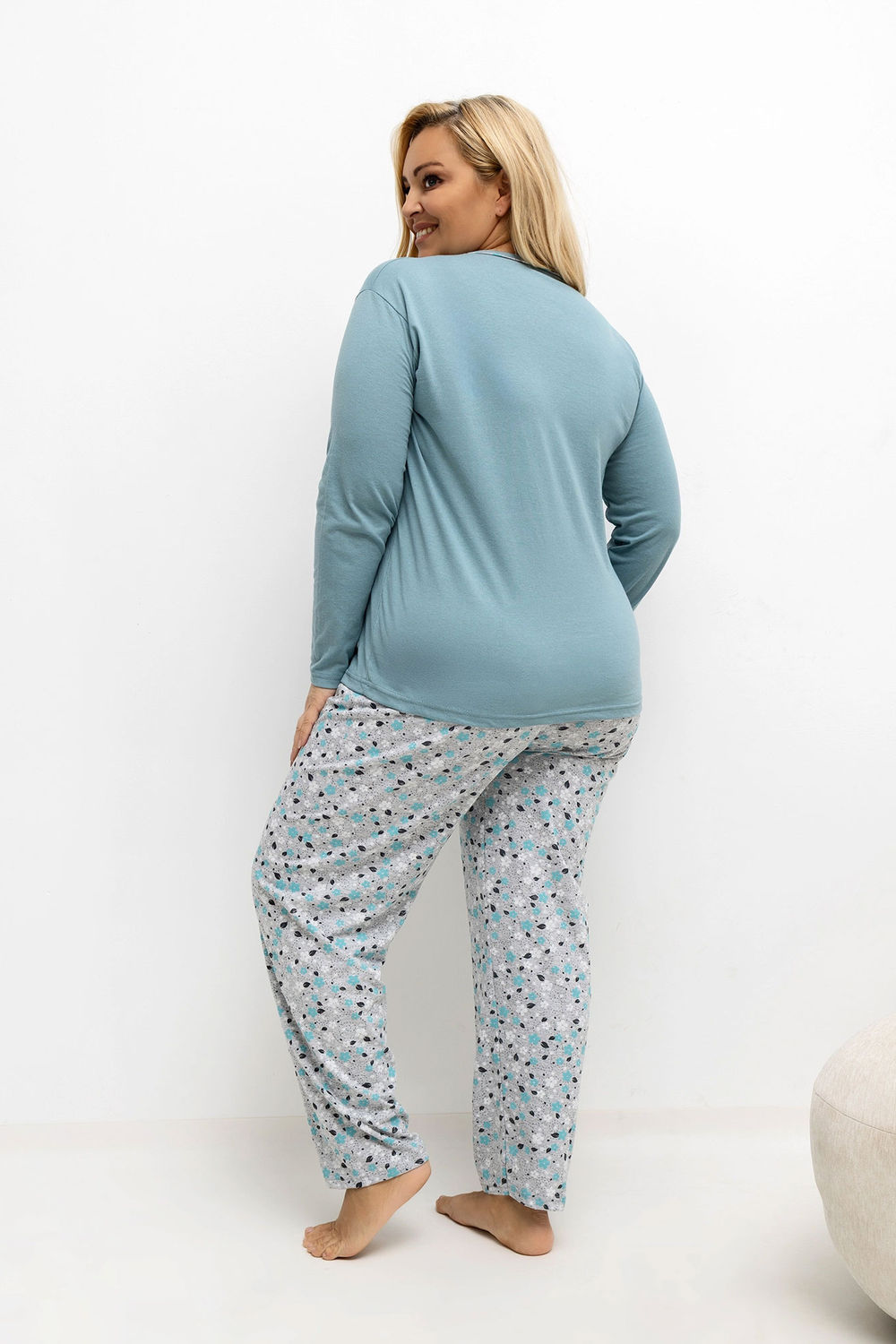 Piżama Damska Plus Size Model DU-KN-FP-502.97 Dark Mint - Forever Pink — zdjęcie 3