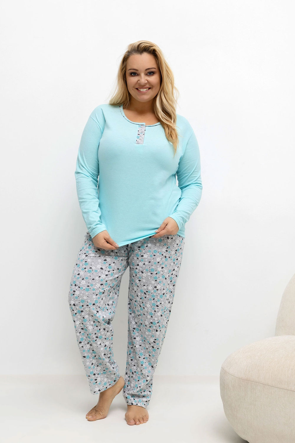 Piżama Damska Plus Size Model DU-KN-FP-502.97 Mint - Forever Pink — zdjęcie 2