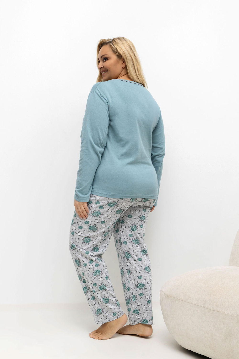 Piżama Damska Plus Size Model DU-PI-FP-506.56 Dark Mint - Forever Pink — zdjęcie 2
