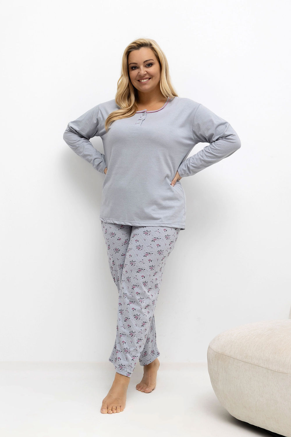 Piżama Damska Plus Size Model DU-PI-FP-501.22 Grey - Forever Pink — zdjęcie 2