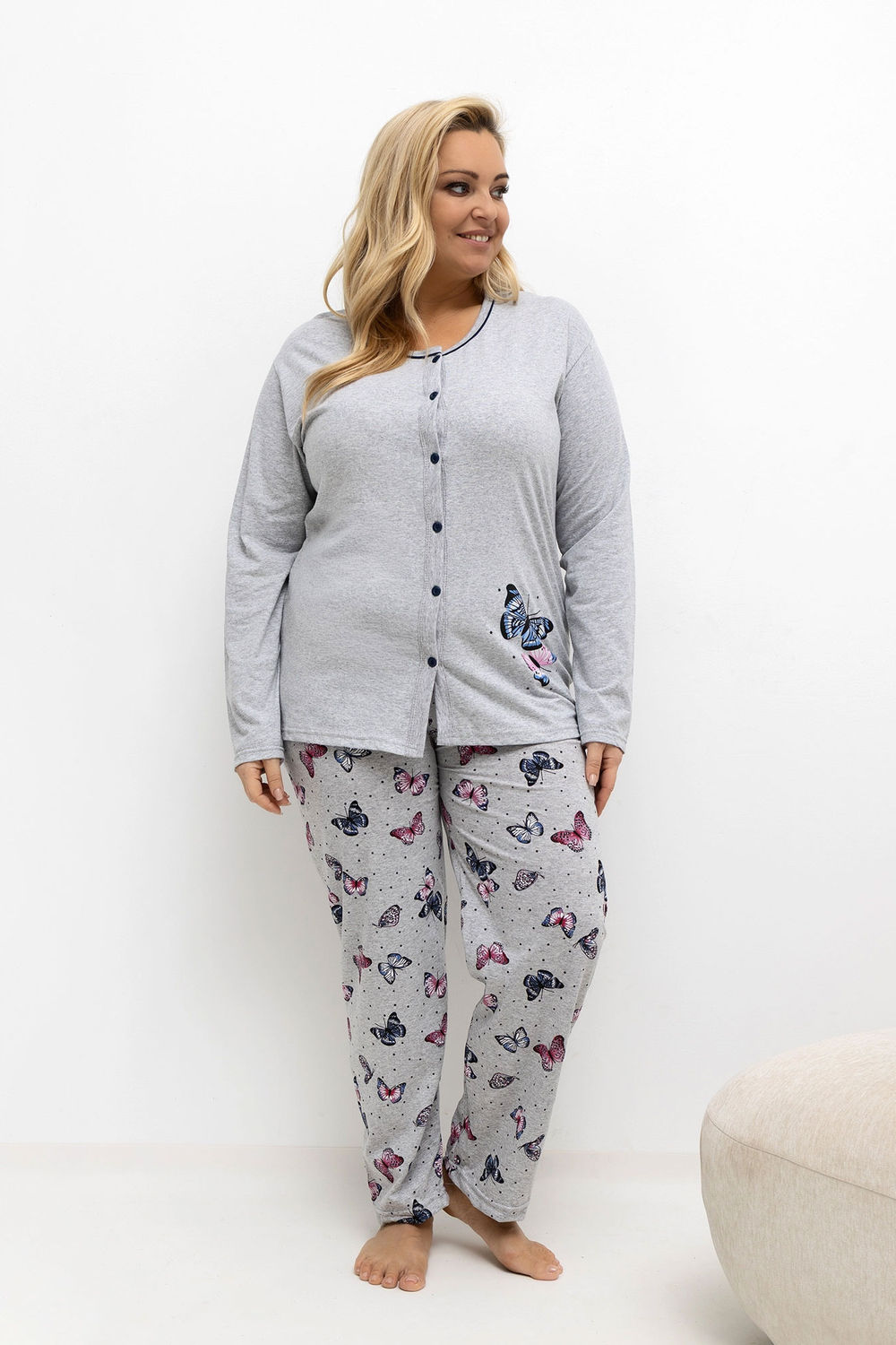 Piżama Damska Plus Size Model DU-PI-FP-504.17 Grey - Forever Pink — zdjęcie 2
