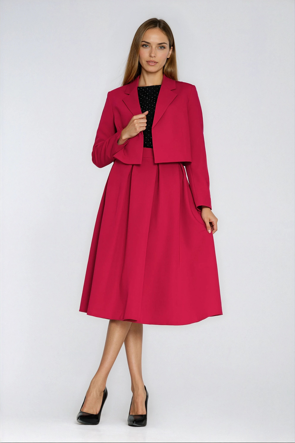 Spódnica Rozkloszowana spódnica midi SP87 Red - Nife — zdjęcie 3