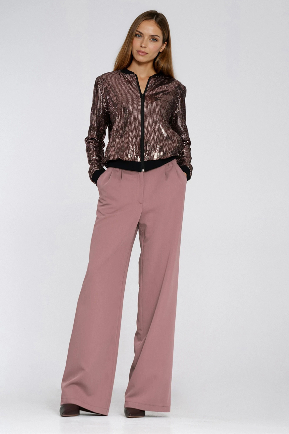 Cekinowa rozpinana bluza BL14 Miedziany - Nife — zdjęcie 2