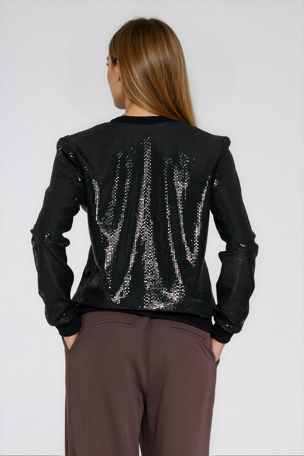 Cekinowa rozpinana bluza BL14 Black - Nife — zdjęcie 3