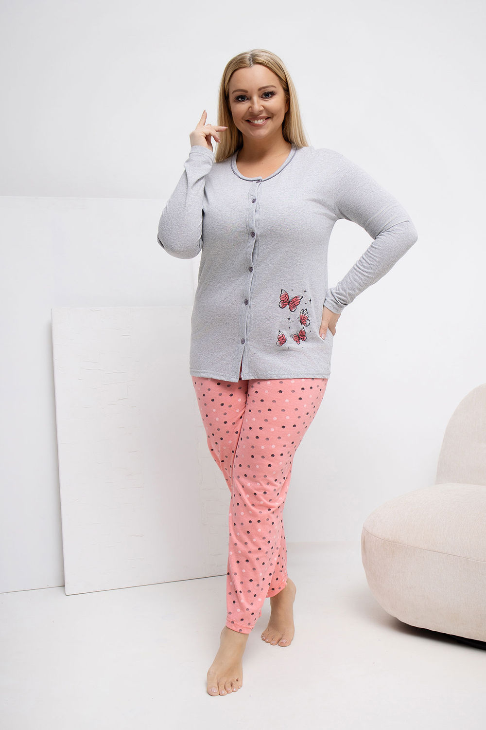 Piżama Damska Plus Size Model DU-PI-FP-509.99P Grey - Forever Pink — zdjęcie 2