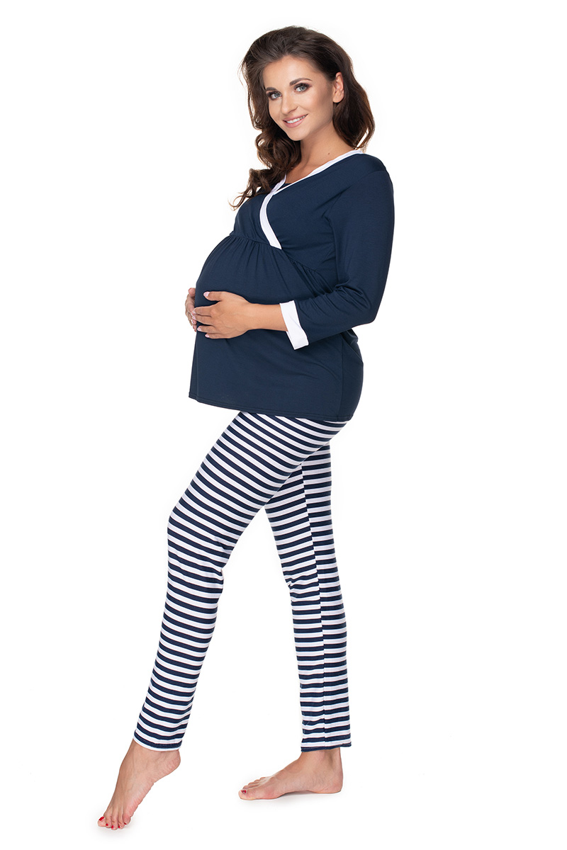 Piżama Ciążowa Model 0150 Navy/White - PeeKaBoo — zdjęcie 2