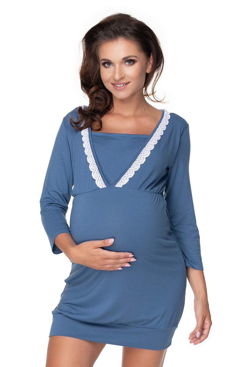 Koszula Nocna Ciążowa Model 0155 Blue - PeeKaBoo