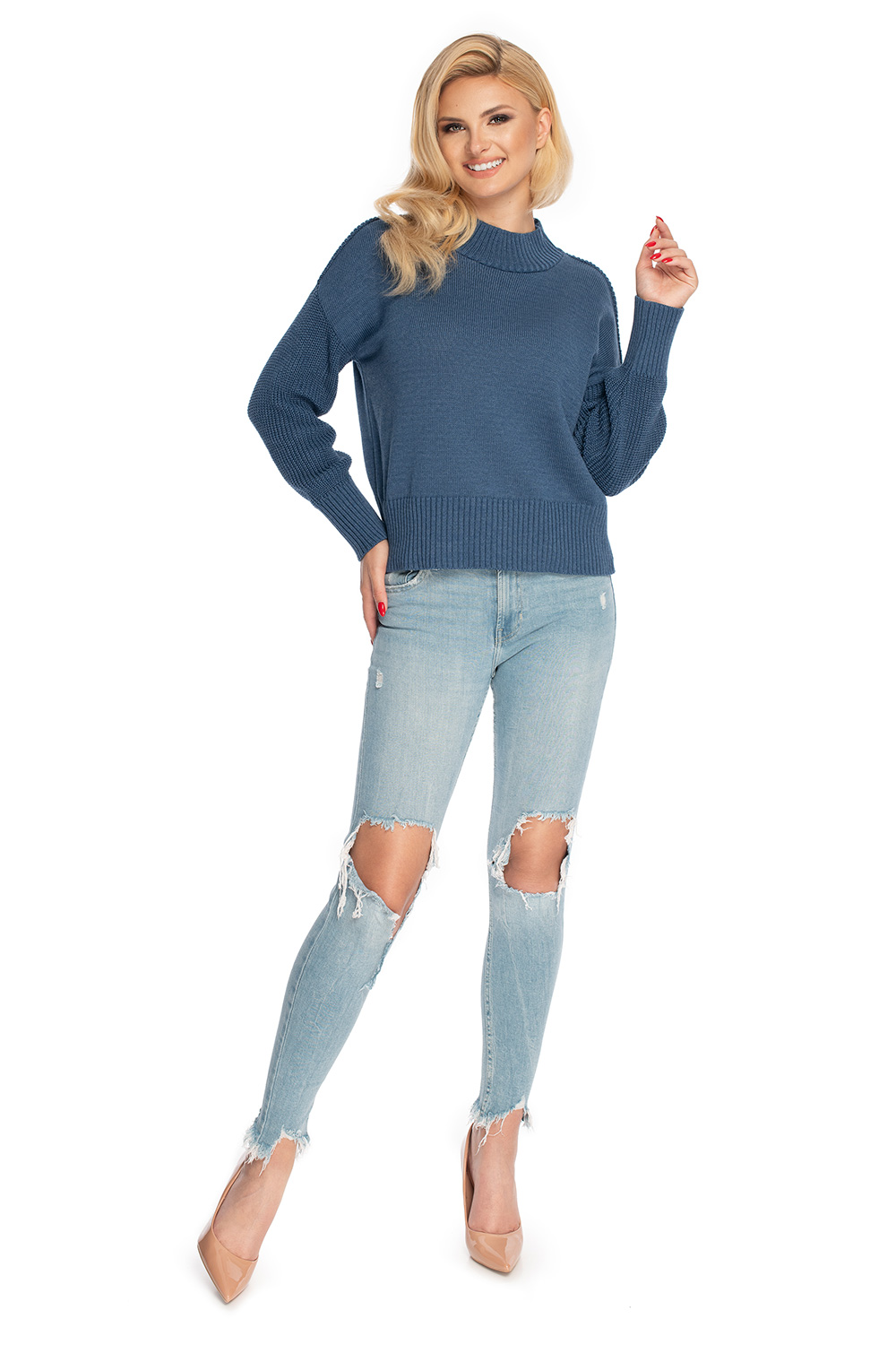 Sweter Damski Model 70035 Denim Jeans - PeeKaBoo — zdjęcie 2