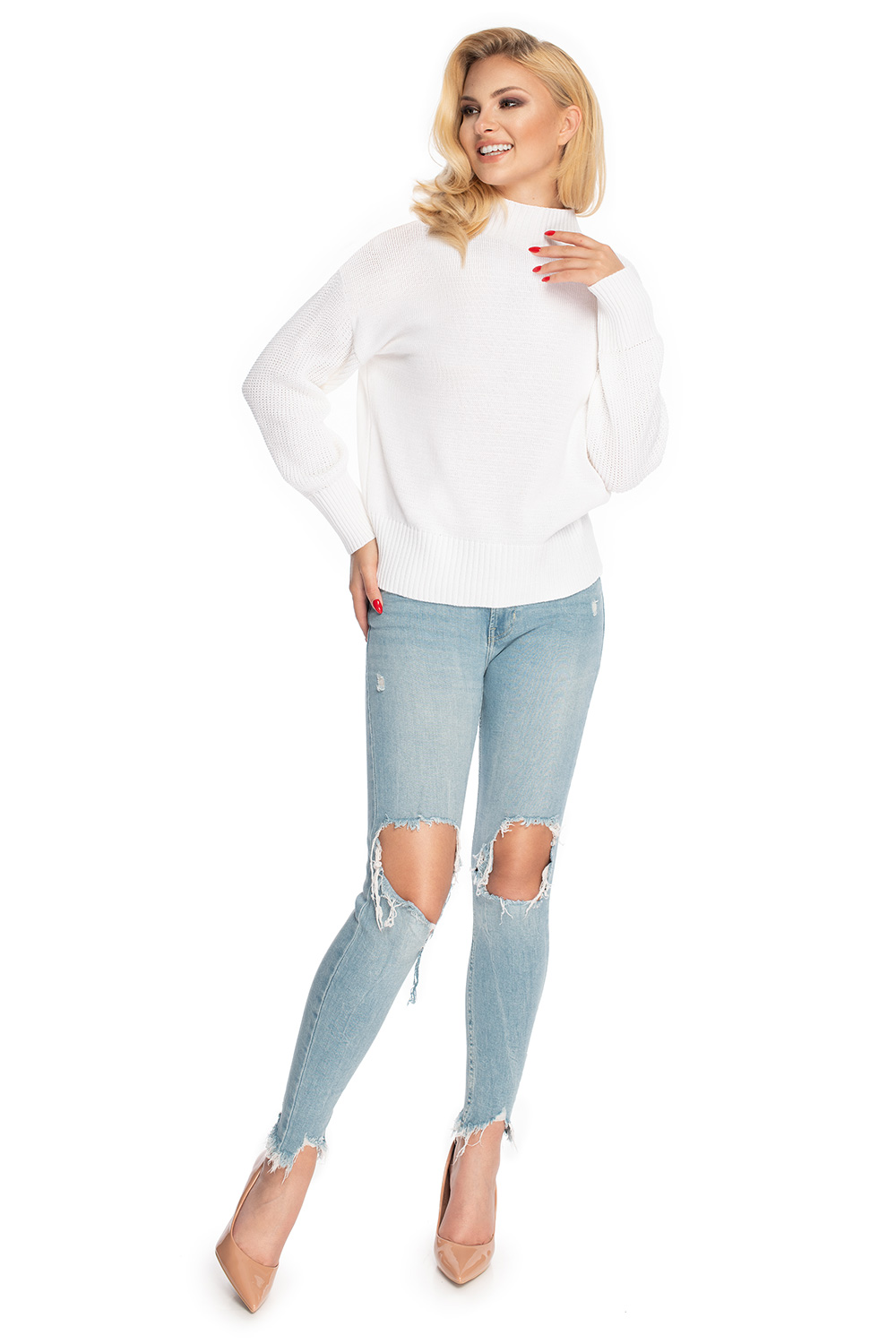 Sweter Damski Model 70035 Denim Cream - PeeKaBoo — zdjęcie 2
