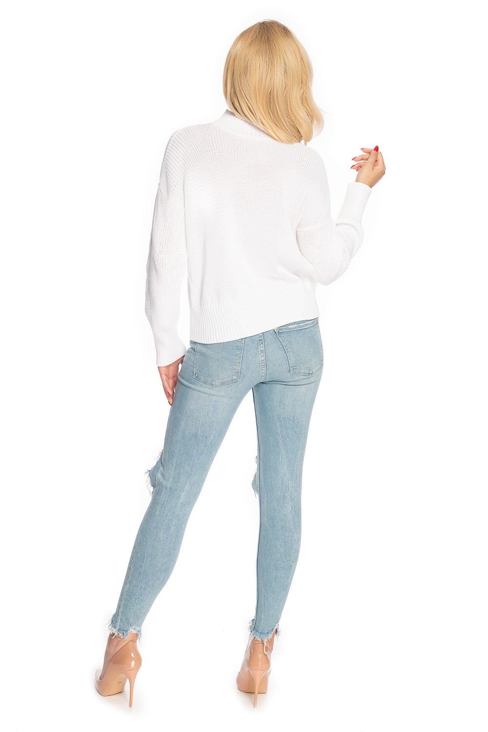 Sweter Damski Model 70035 Denim Cream - PeeKaBoo — zdjęcie 3