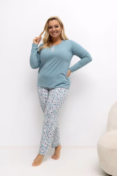Piżama Damska Plus Size Model DU-KN-FP-502.97 Dark Mint - Forever Pink — zdjęcie 2