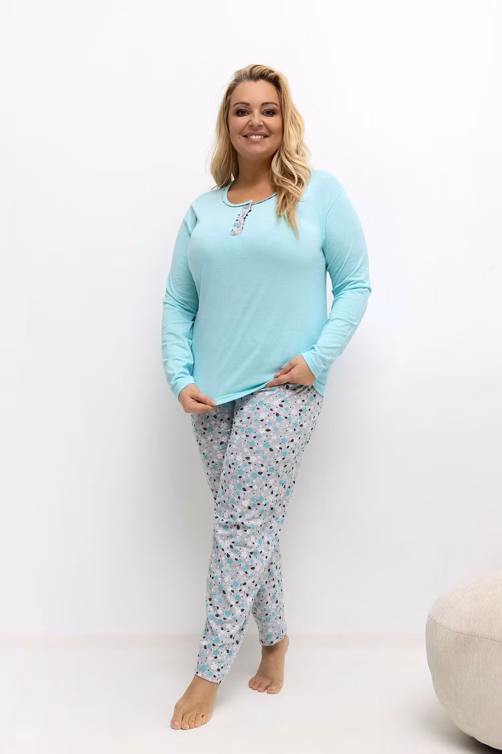 Piżama Damska Plus Size Model DU-KN-FP-502.97 Mint - Forever Pink
