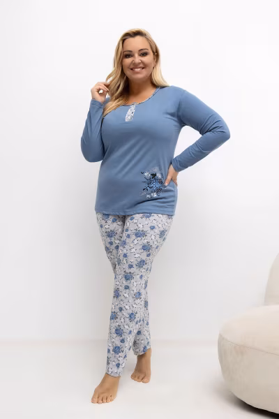 Piżama Damska Plus Size Model DU-PI-FP-506.56 Blue - Forever Pink — zdjęcie 1