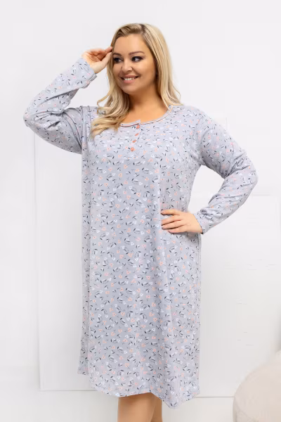 Koszula Nocna Plus Size Model DU-KN-FP-602.15 Grey - Forever Pink — zdjęcie 1
