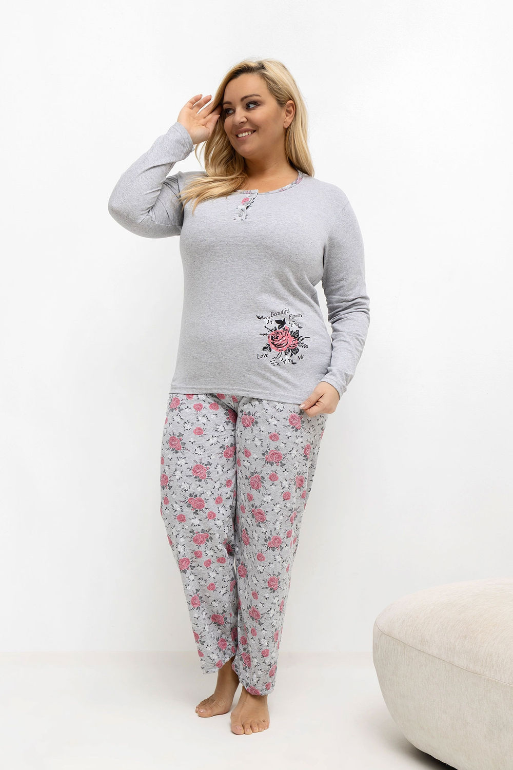 Piżama Damska Plus Size Model DU-PI-FP-503.47 Grey - Forever Pink