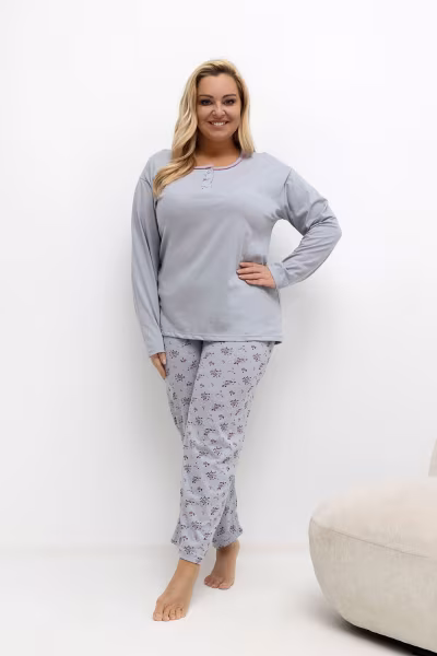 Piżama Damska Plus Size Model DU-PI-FP-501.22 Grey - Forever Pink — zdjęcie 1
