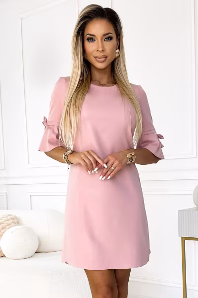 Sukienka Model Neva 217-9 Powder Pink Brokat - Numoco — zdjęcie 1