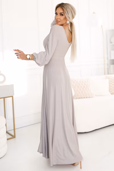 Sukienka Model Nela 572-3 Beige Brokat - Numoco — zdjęcie 2