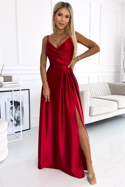 Sukienka Model Chiara 299-14 Red Satyna - Numoco — zdjęcie 1