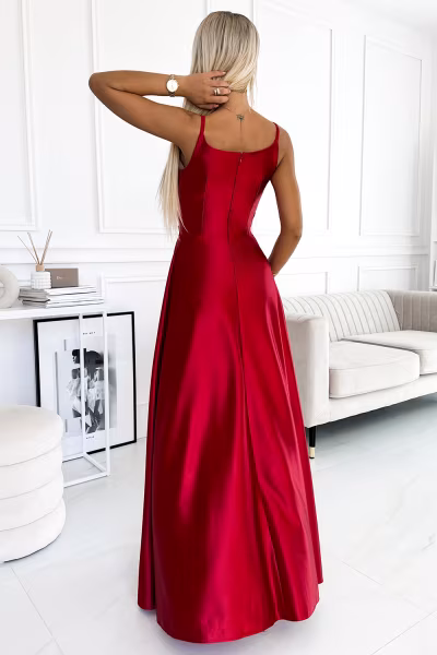 Sukienka Model Chiara 299-14 Red Satyna - Numoco — zdjęcie 2
