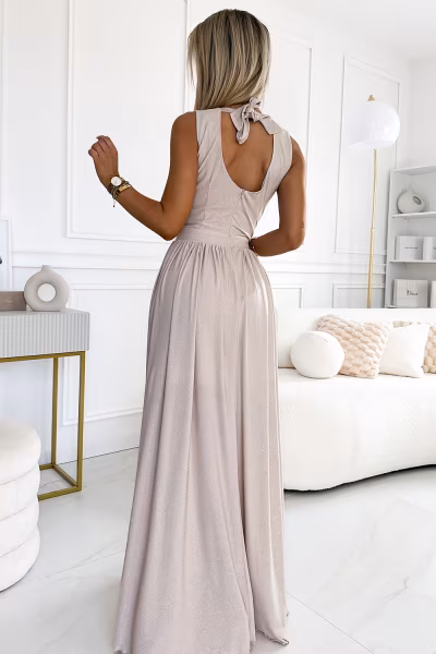 Sukienka Model Justine 362-8 Beige Brokat - Numoco — zdjęcie 2