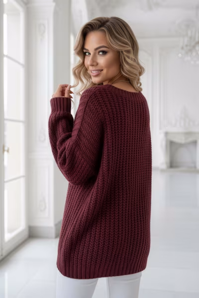 Sweter Damski Model 661-1 Bordo - Numoco — zdjęcie 3