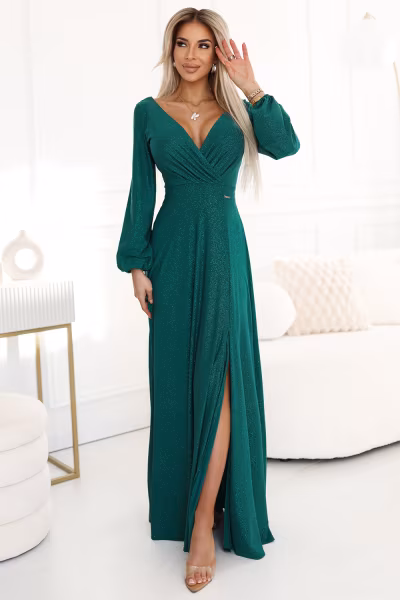Sukienka Model Nela 572-4 Bottle Green Brokat - Numoco — zdjęcie 1