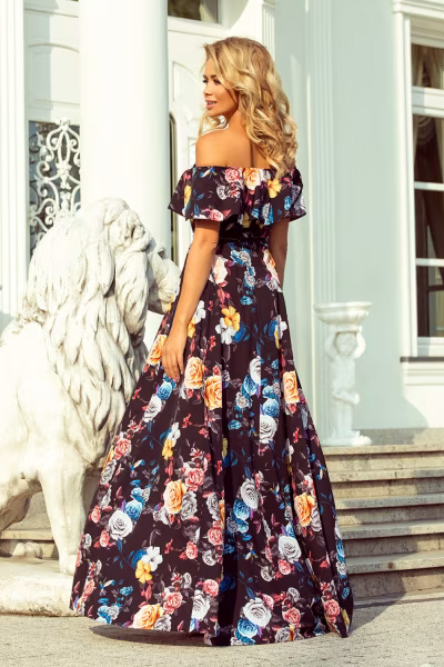 Sukienka Model 194-3 Black/Flowers - Numoco — zdjęcie 3