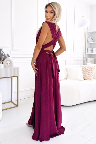 Sukienka Model 509-3 Bordo Brokat - Numoco — zdjęcie 2