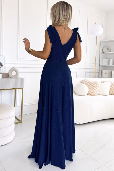 Sukienka Model Elena 405-5 Navy Brokat - Numoco — zdjęcie 2