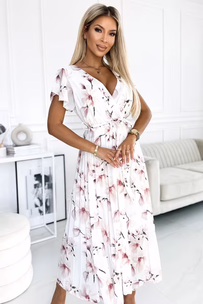 Sukienka Model 434-4 Lisa White/Flowers - Numoco — zdjęcie 1