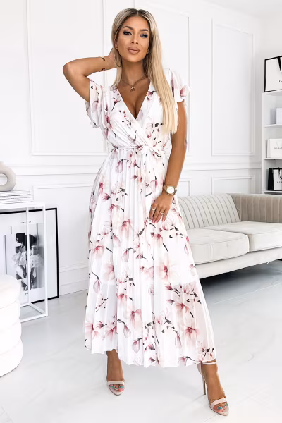 Sukienka Model 434-4 Lisa White/Flowers - Numoco — zdjęcie 2