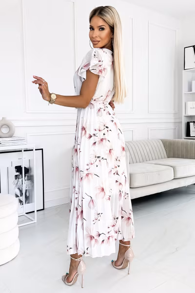 Sukienka Model 434-4 Lisa White/Flowers - Numoco — zdjęcie 3