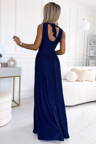 Sukienka Model Justine 362-9 Navy Brokat - Numoco — zdjęcie 2