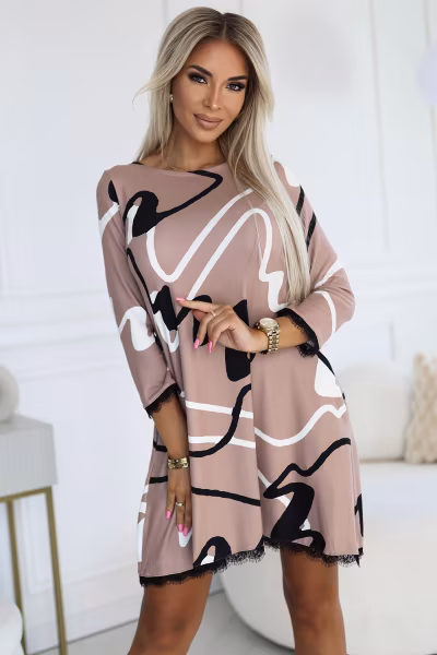 Sukienka Model 577-1 Beige/Black/White - Numoco — zdjęcie 1