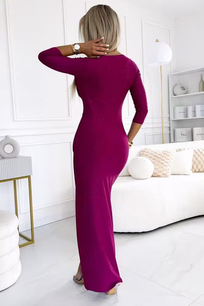 Sukienka Model 404-9 Fuksja Brokat - Numoco — zdjęcie 2