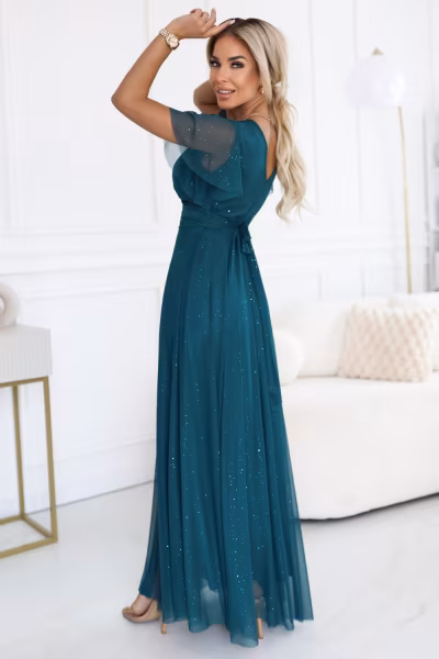 Sukienka Model Melania 635-1 Bottle Green Brokat - Numoco — zdjęcie 2