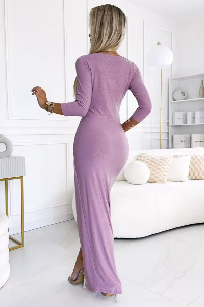 Sukienka Model 404-10 Dirty Pink Brokat - Numoco — zdjęcie 2