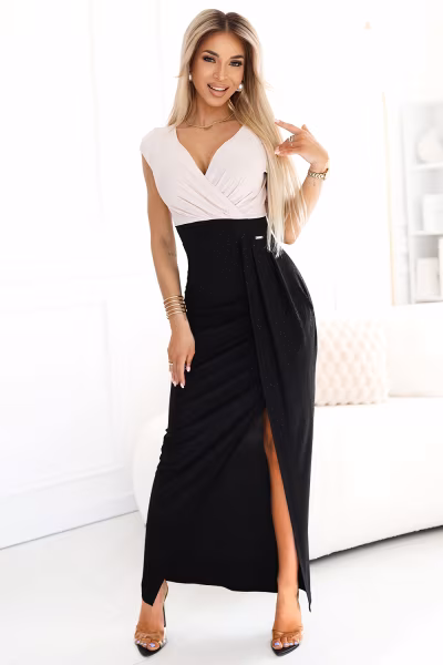 Sukienka Model 451-3 Black/Beige Brokat - Numoco — zdjęcie 1