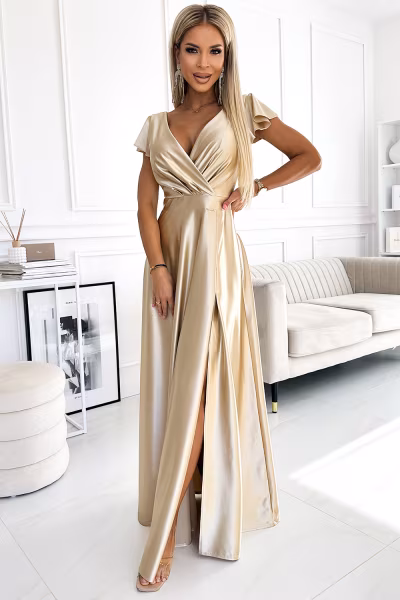 Sukienka Model Crystal 411-7 Gold - Numoco — zdjęcie 1