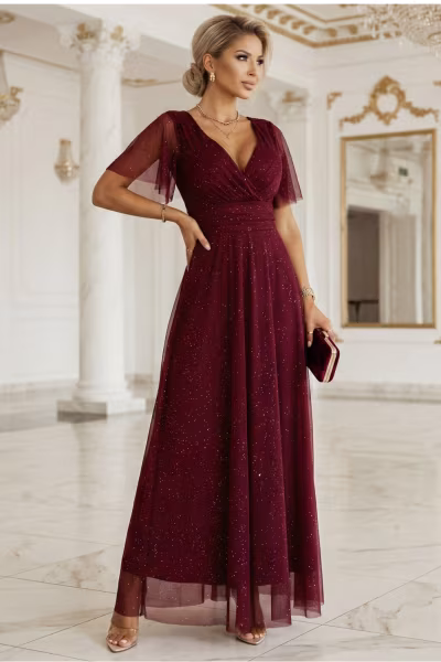Sukienka Model Melania 635-5 Bordo Brokat - Numoco — zdjęcie 1