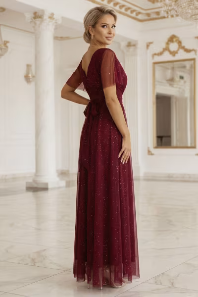 Sukienka Model Melania 635-5 Bordo Brokat - Numoco — zdjęcie 2