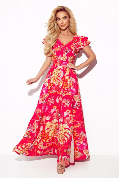 Sukienka Model Lidia 310-4 Pink Flowers - Numoco — zdjęcie 1